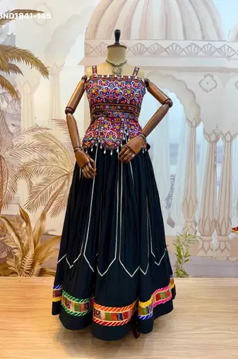 Navratri Black Embroidered Lehenga Choli in Rayon