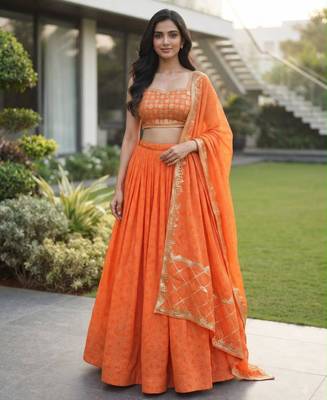 Navratri Orange Printed Lehenga Choli in Georgette 1