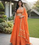 Navratri Orange Printed Lehenga Choli in Georgette