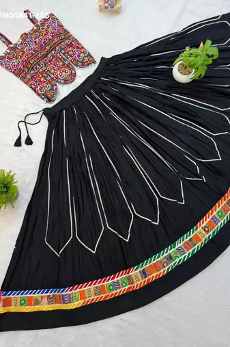 Navratri Black Embroidered Lehenga Choli in Rayon