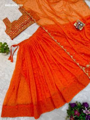 Navratri Orange Printed Lehenga Choli in Georgette 2