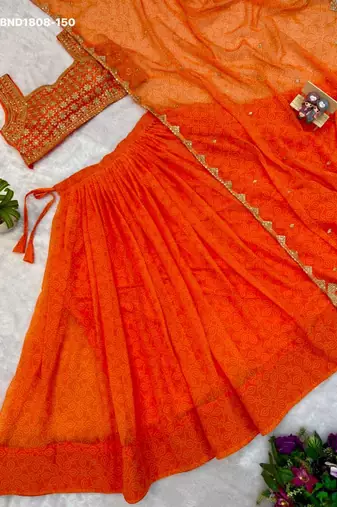 Navratri Orange Printed Lehenga Choli in Georgette