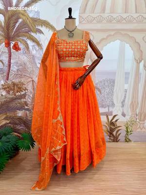 Navratri Orange Printed Lehenga Choli in Georgette 3
