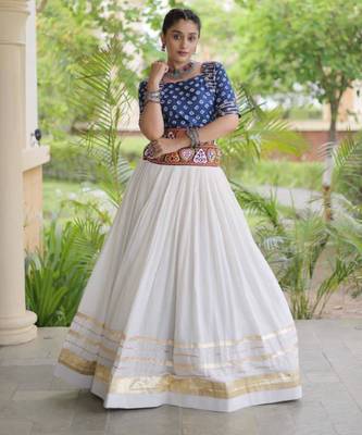 Navratri White Gamthi Work Lehenga Choli in Cotton Poly 1