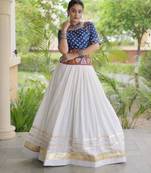 Navratri White Gamthi Work Lehenga Choli in Cotton Poly
