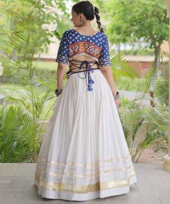 Navratri White Gamthi Work Lehenga Choli in Cotton Poly 3