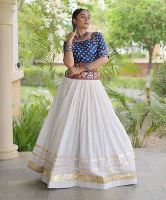 Navratri White Gamthi Work Lehenga Choli in Cotton Poly 5