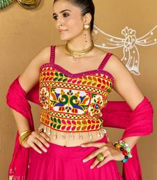 Navratri Pink Mirror Work Lehenga Choli in Cotton Poly