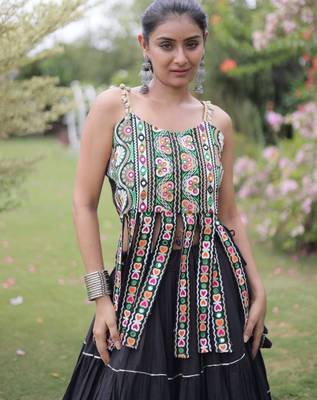 Navratri Black Dori Detail Lehenga Choli in Cotton Poly 4