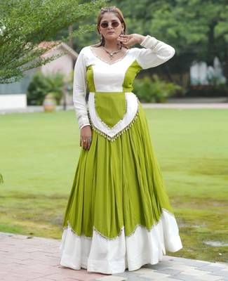 Navratri Green Mirror Work Lehenga Choli in Cotton Poly 1