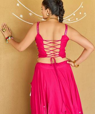 Navratri Pink Mirror Work Lehenga Choli in Cotton Poly 3