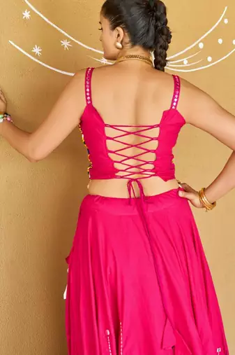 Navratri Pink Mirror Work Lehenga Choli in Cotton Poly