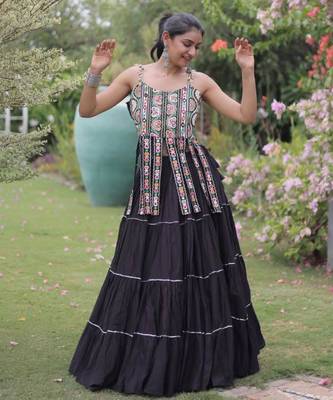 Navratri Black Dori Detail Lehenga Choli in Cotton Poly 1