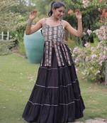 Navratri Black Dori Detail Lehenga Choli in Cotton Poly