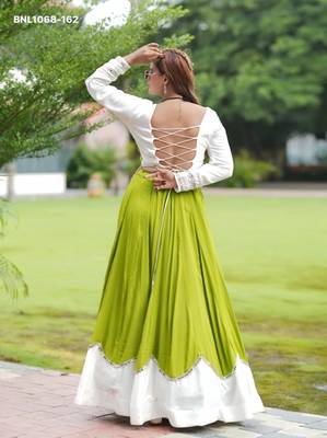 Navratri Green Mirror Work Lehenga Choli in Cotton Poly 2