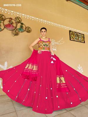 Navratri Pink Mirror Work Lehenga Choli in Cotton Poly 1