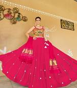 Navratri Pink Mirror Work Lehenga Choli in Cotton Poly