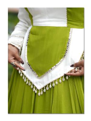 Navratri Green Mirror Work Lehenga Choli in Cotton Poly 3