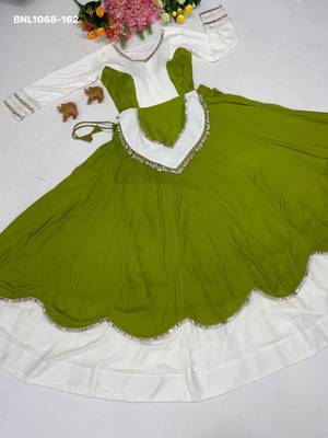 Navratri Green Mirror Work Lehenga Choli in Cotton Poly 4