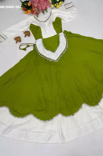 Navratri Green Mirror Work Lehenga Choli in Cotton Poly