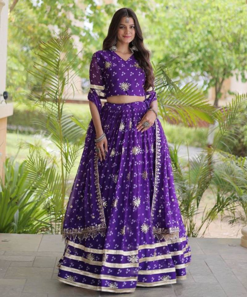 Navratri Purple Printed Lehenga Choli in Georgette