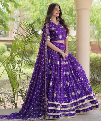 Navratri Purple Printed Lehenga Choli in Georgette 2