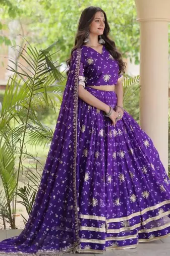 Navratri Purple Printed Lehenga Choli in Georgette