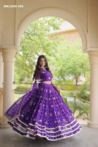 Navratri Purple Printed Lehenga Choli in Georgette
