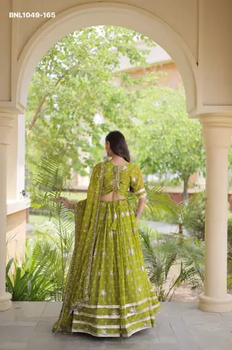 Navratri Parrot-green Printed Lehenga Choli in Georgette