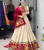 Navratri Cream Mirror Work Lehenga Choli in Cotton Poly