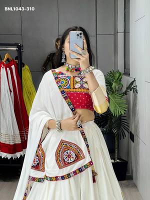 Navratri White Printed Lehenga Choli in Cotton Poly 3