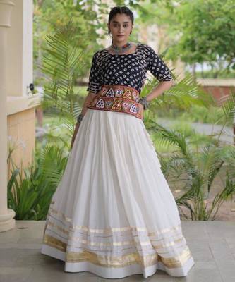 Navratri White Gamthi Work Lehenga Choli in Cotton Poly 1