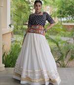 Navratri White Gamthi Work Lehenga Choli in Cotton Poly