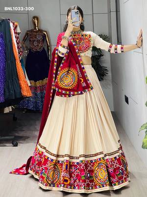Navratri Cream Mirror Work Lehenga Choli in Cotton Poly 3