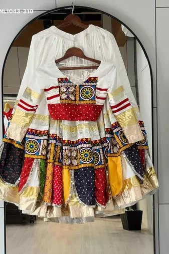 Navratri White Printed Lehenga Choli in Cotton Poly