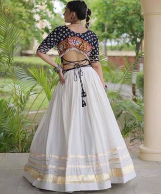 Navratri White Gamthi Work Lehenga Choli in Cotton Poly 2