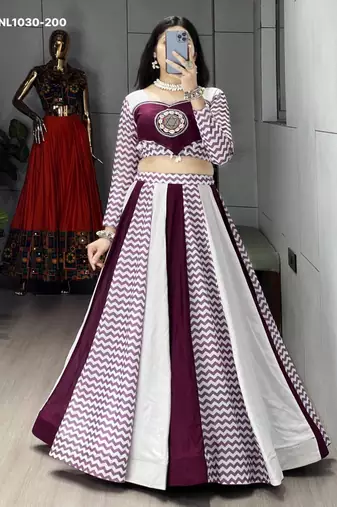 Navratri Wine Printed Lehenga Choli in Cotton Poly