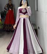 Navratri Wine Printed Lehenga Choli in Cotton Poly