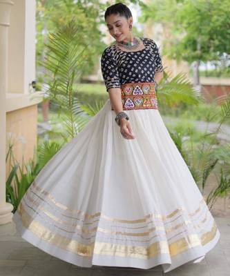 Navratri White Gamthi Work Lehenga Choli in Cotton Poly 3