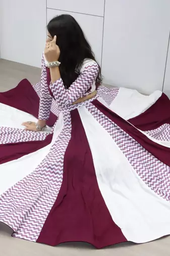 Navratri Wine Printed Lehenga Choli in Cotton Poly