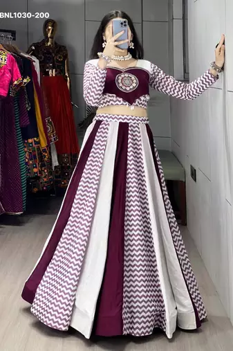 Navratri Wine Printed Lehenga Choli in Cotton Poly