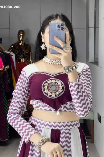Navratri Wine Printed Lehenga Choli in Cotton Poly
