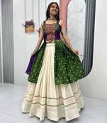 Navratri White Mirror Work Lehenga Choli in Cotton Poly