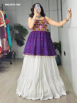 Navratri White Mirror Work Lehenga Choli in Cotton Poly 1