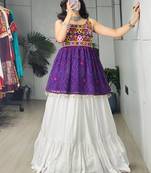Navratri White Mirror Work Lehenga Choli in Cotton Poly