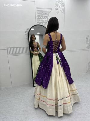 Navratri White Mirror Work Lehenga Choli in Cotton Poly 3
