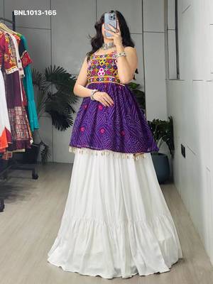 Navratri White Mirror Work Lehenga Choli in Cotton Poly 2