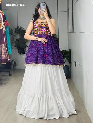 Navratri White Mirror Work Lehenga Choli in Cotton Poly 3