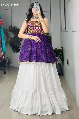 Navratri White Mirror Work Lehenga Choli in Cotton Poly