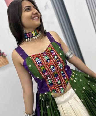 Navratri White Mirror Work Lehenga Choli in Cotton Poly 5